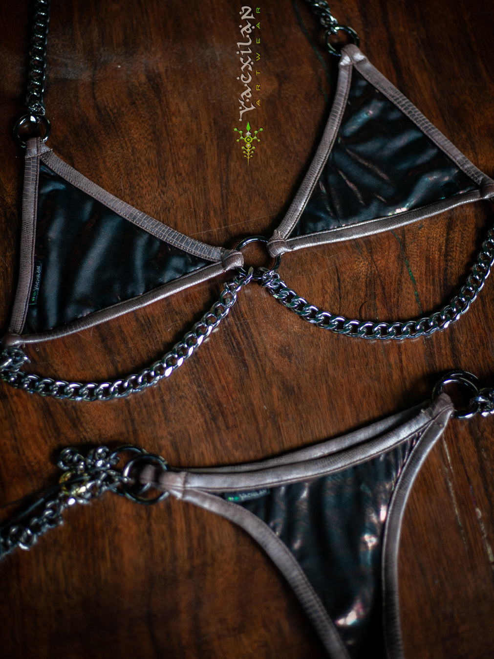 Swimsuit / Bikini Punk Chains - Holographic Licra Copper - ATLANTHEON